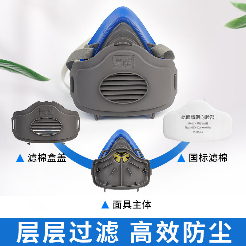 防尘口罩防工业粉尘电焊打磨打草活性炭过滤棉头戴式透气防尘面罩 1个灰色面罩