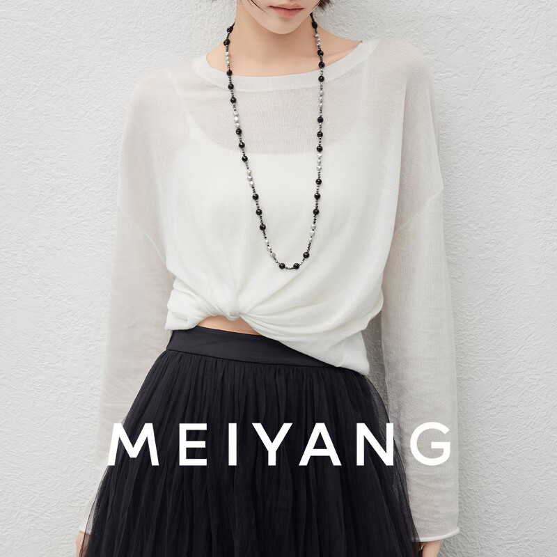 美洋（MEIYANG）轻风针织衫 三醋酸天丝_宽松圆领长袖卷边罩衫 白色 M