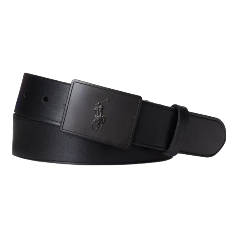拉夫勞倫（Ralph lauren）男士腰帶商務(wù)休閑牛仔褲配飾美式馬球飾牌Plaque-Buckle皮帶 Black/matte Black 40