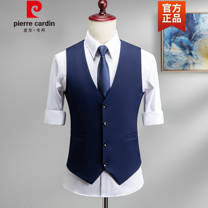 马甲男士商务职业正装灰色韩版修身西服马夹伴郎服兄弟装 221深蓝色四