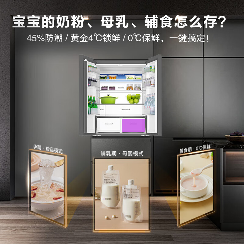 卡萨帝（Casarte）揽光520L法式多门冰箱594mm超薄零嵌入式全自动制冰双系统主动除菌BCD-520WGCFDMGCTU1国家补贴