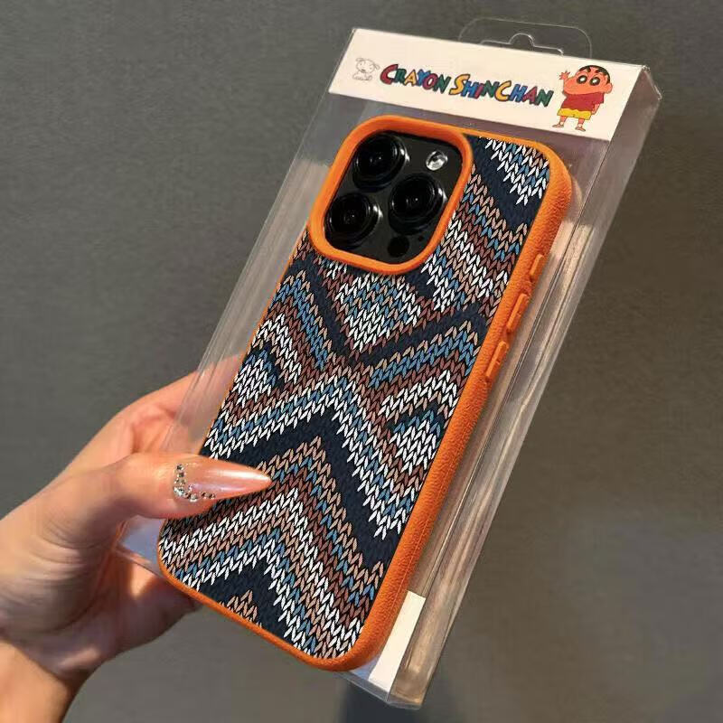 A皮纹款花纹适用苹果16promax手机壳iphone15全包13pro/12软 橙色 iPhone 11