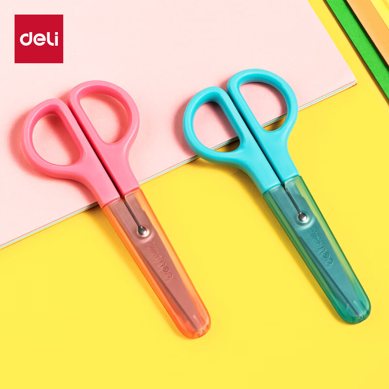 得力（deli）儿童剪刀安全手工剪子圆头小学生美工小剪刀文具便携剪刀一年级幼儿园3-6岁 蓝色6021