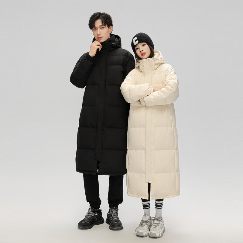 雪中飞【男女同款】秋冬新款百搭羽绒服冬长款过膝保暖加长加厚 黑色|8056 M /165/88A