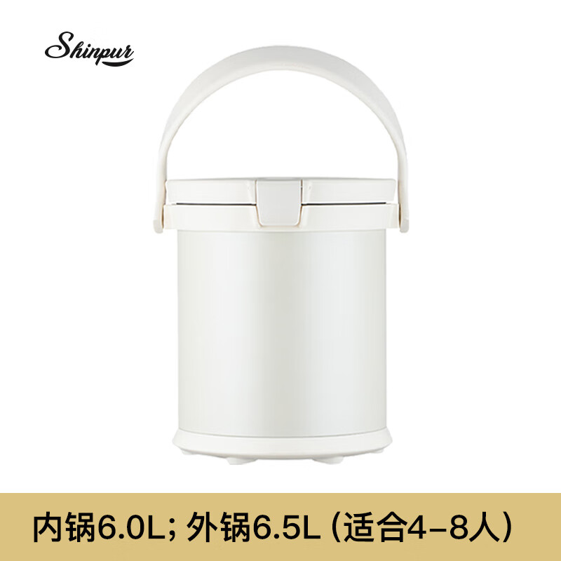 象普（SHINPUR）象普保溫提鍋家用不銹鋼悶燒鍋湯桶盒超大容量手提燜燉鍋 白色-6Lbm