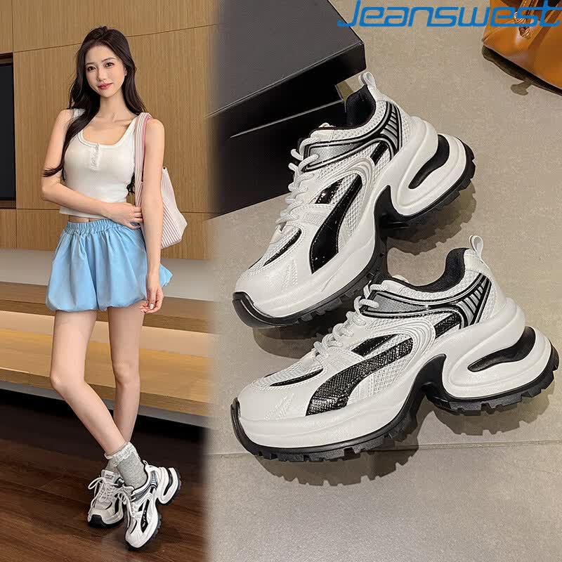 真维斯（Jeanswest）老爹鞋女2025新款厚底增高女鞋百搭轻便休闲鞋透气网面鞋女INS风