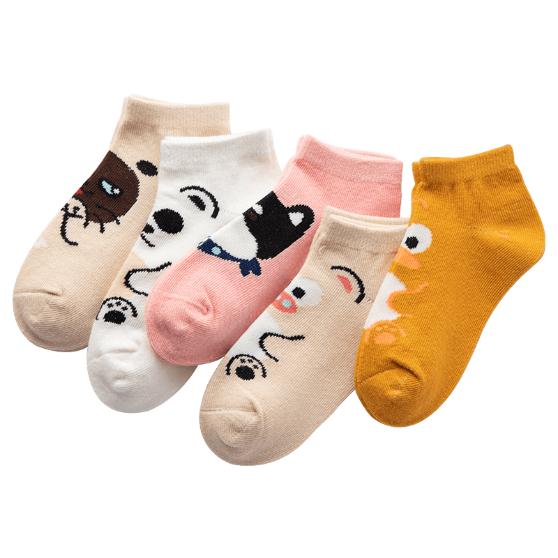 南极人儿童袜子男女童中筒袜5双装四季款儿童袜子女童舒适短筒儿童袜 女童四季款-卡通动物 2XL(建议10岁以上)