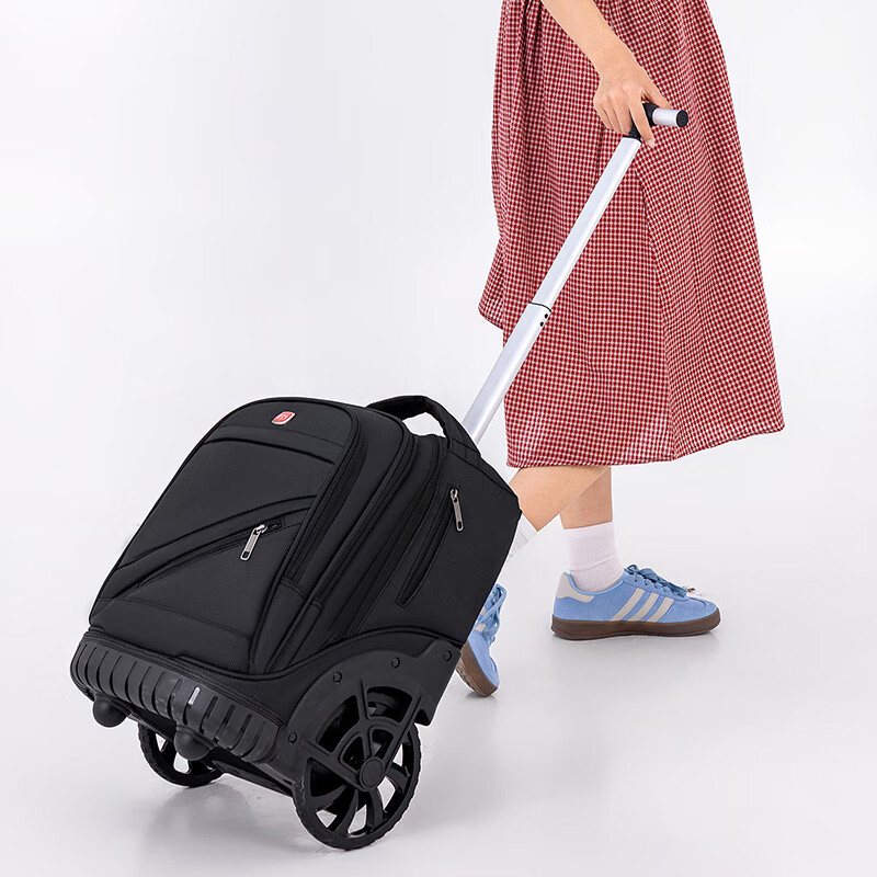 DLDELONG拉杆书包初中生大容量高中拉杆背包男女通用拉杆包爬楼梯书包防水 双拉杆真轴承拆卸静音轮黑色几何