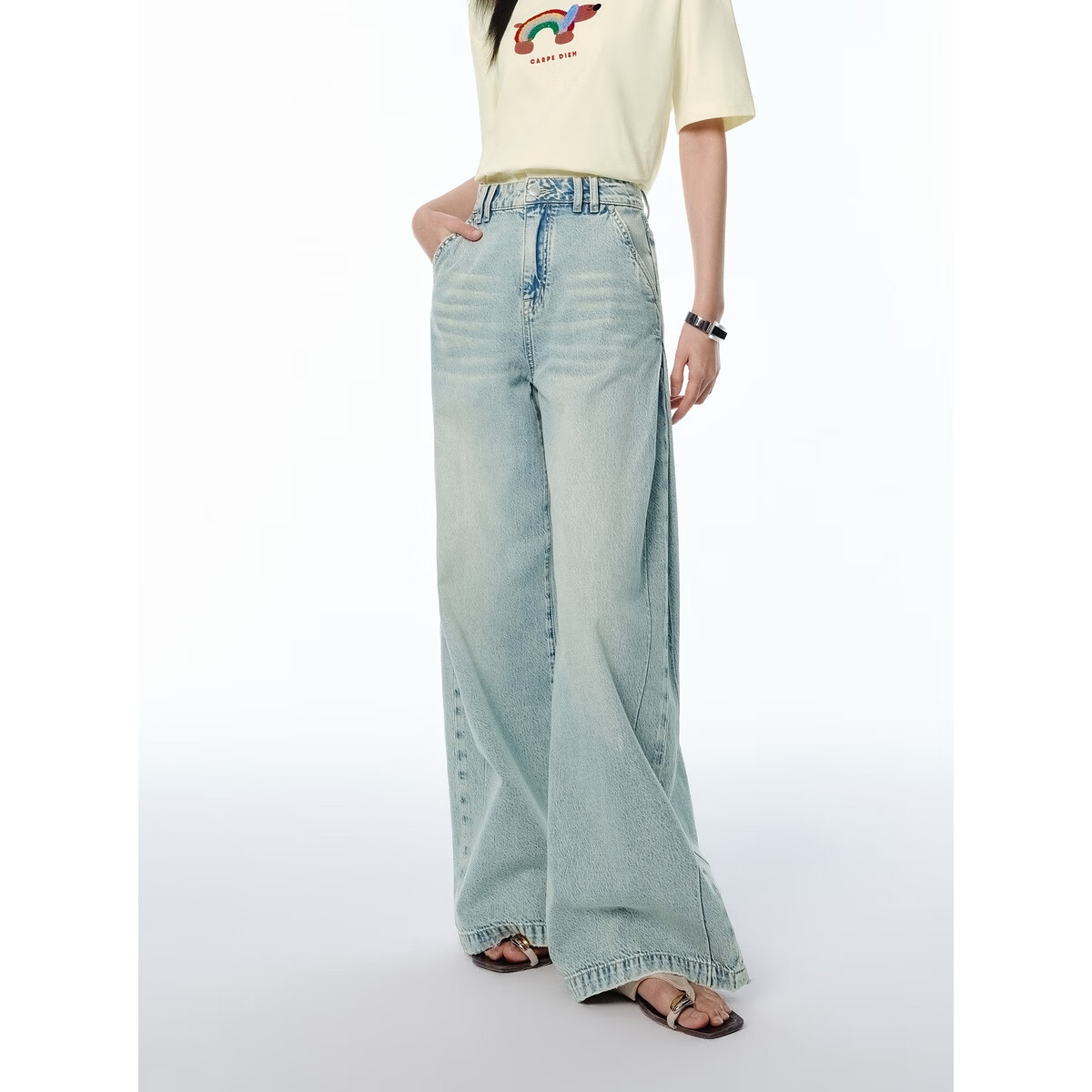 太平鸟女装高腰显瘦束脚裤简约牛仔裤气质弹力直筒休闲裤合集 牛仔长裤牛仔浅蓝 L