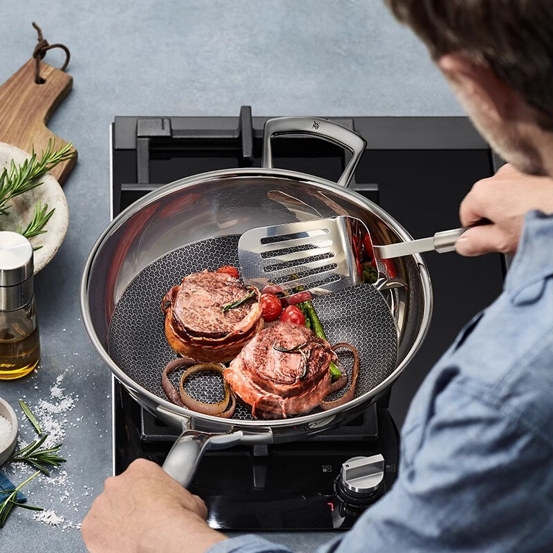 WMF福腾宝不锈钢轻油少烟蜂窝晶盾半面屏炒锅