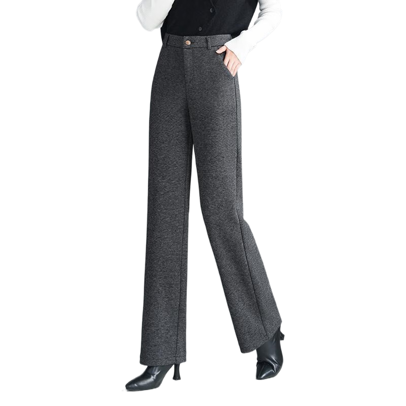 皮尔卡丹（pierre cardin）羊绒毛呢裤女2025新款秋冬季高腰宽松百搭气质时尚窄版直筒阔腿裤 黑灰色 L 28 【建议105-115斤】