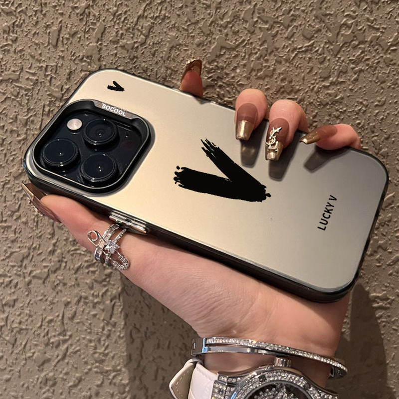 其他家简约幸运字母情侣16手机保护壳15适用于iPhone11/12/13/14P 磨砂彩银壳黑框手写幸运字母F iPhone 16 pro