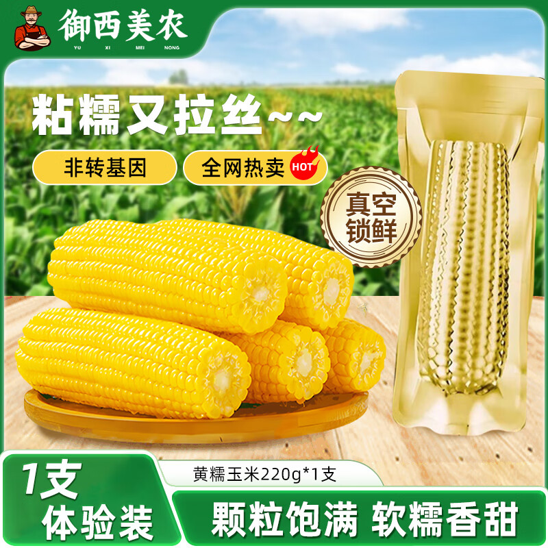 御西美农黄糯玉米 单只220g体验尝鲜款 东北苞米软糯香甜减脂代餐真空锁鲜