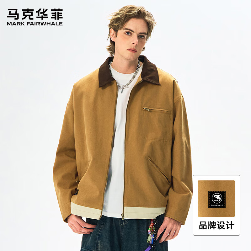 马克华菲工装夹克男春秋季美式底特律猎装复古翻领外套 3XL  深卡其