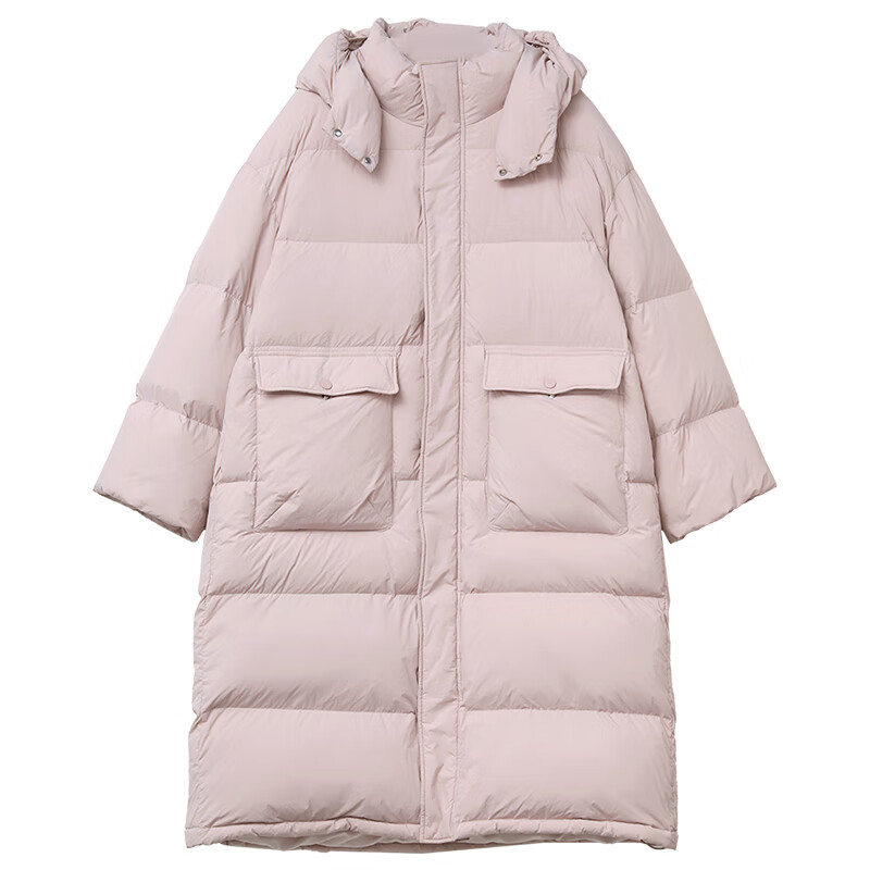 CHIC VEN 冬季新款白鸭绒连帽防风长款泡芙羽绒服外套女chicven 粉色 L （60-70公斤）