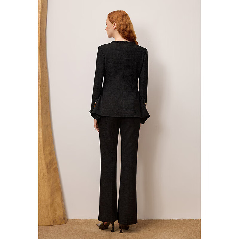 OBBLIGATO奥丽嘉朵2025秋冬新款醋酸修身剪裁提花小香风外套 黑色 XL