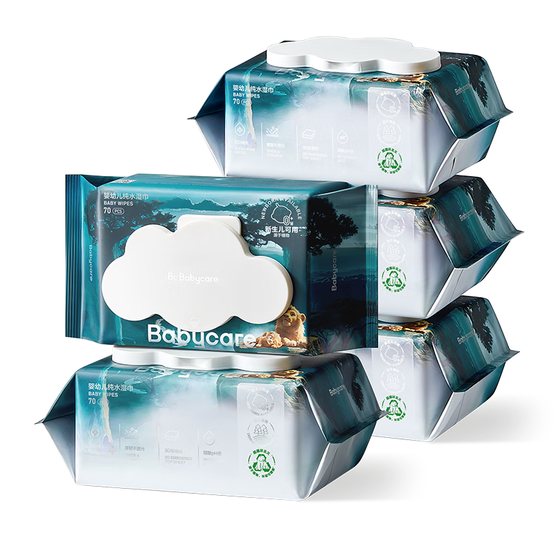 PLUS��Ա��babycareӤ�׶���ˮʪ���Ӻ�������Ǵ��װ ����ľ��ɳʪֽ��70��*5�� 21.9Ԫ