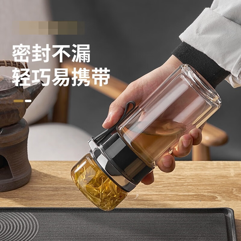 胖东来同款德国进口品质茶水分离杯茶杯双层泡茶杯玻璃杯防爆 升级款金色520ML【双层加厚_防爆