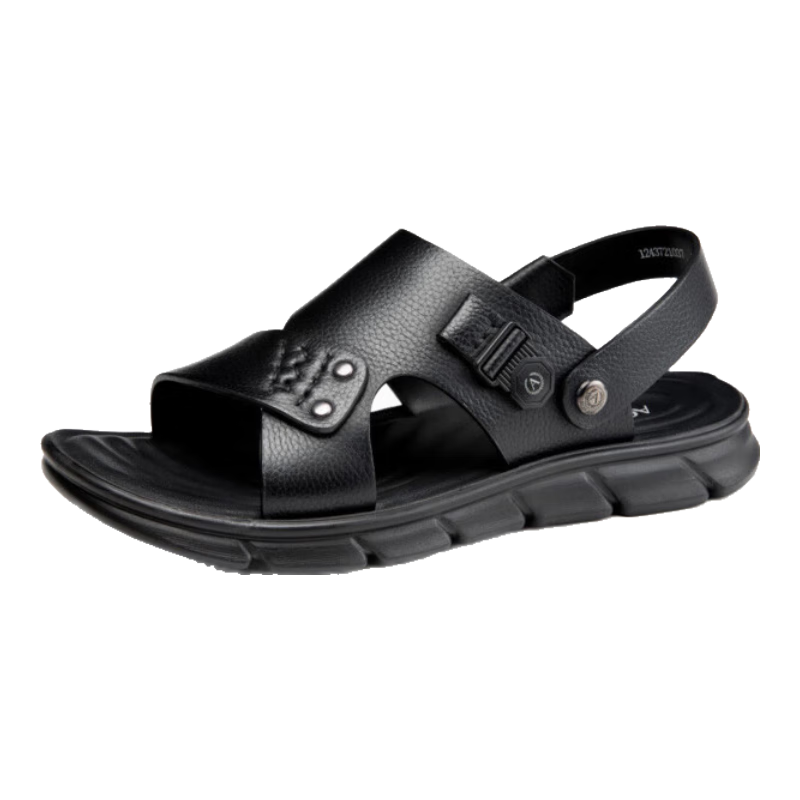 奧康官方?jīng)鲂?真皮舒適沙灘鞋子潮流涼拖鞋休閑兩用頭層牛皮男鞋 黑色 1243721037 39 245mm