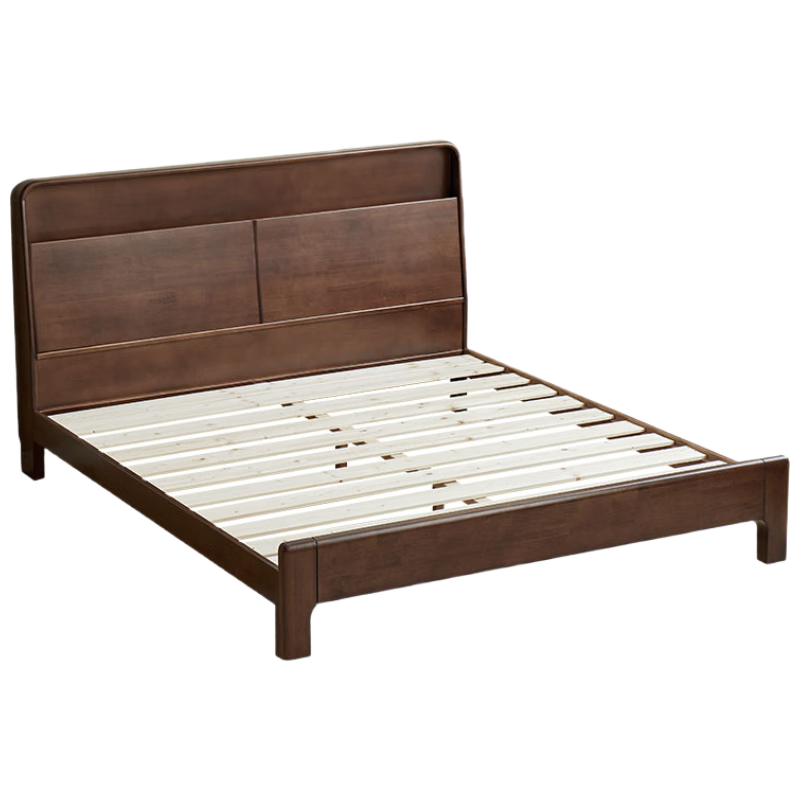 京東京造悅楓實木床 天然橡膠木 雙人床胡桃色1.2×2米 邦尼爾床墊套裝