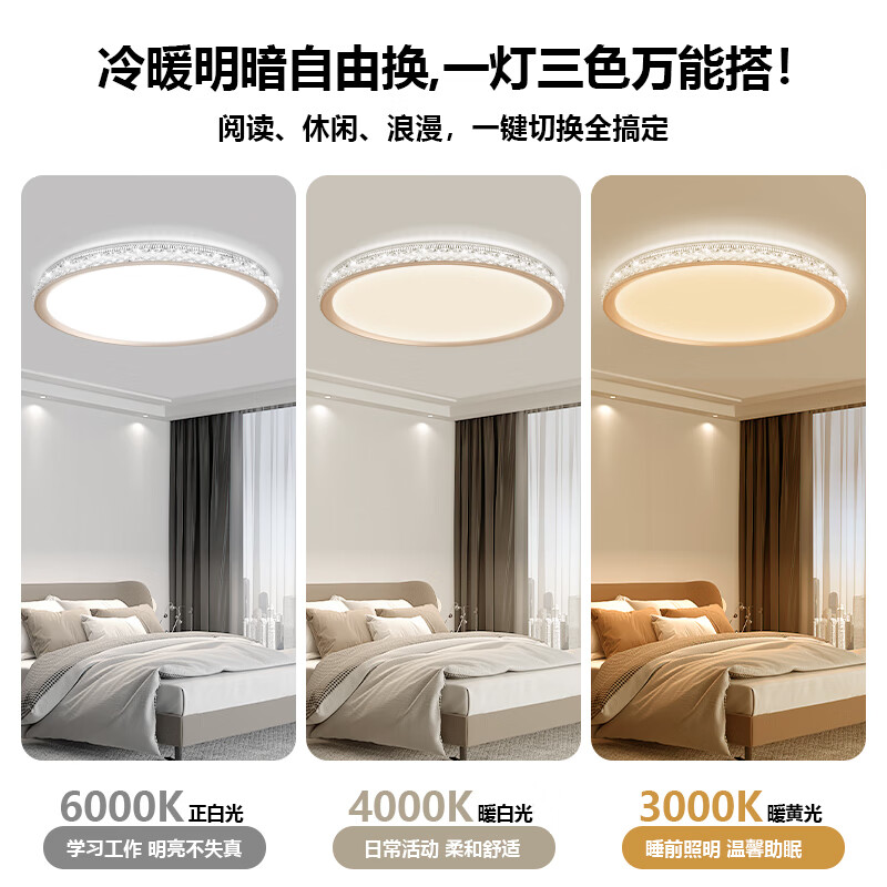 SJH吸顶灯客厅灯具主卧室灯智能2025新款欧式照明房间天花板护眼大灯 φ38CM/奶金色/三色调光/卧室灯/12M²