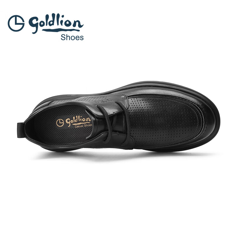 金利来（Goldlion）男鞋新品冲孔透气商务休闲鞋柔软德比鞋正装鞋男士皮鞋 黑色 40