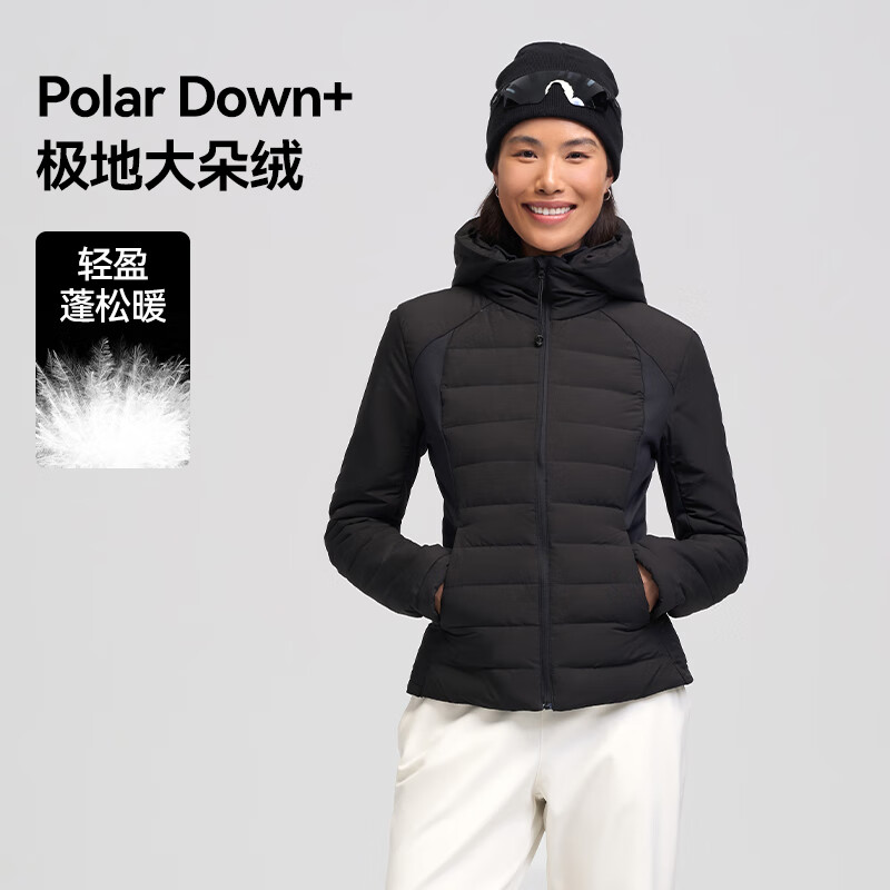 AN ODE TO安欧兔1.0沙漏腰运动羽绒服女修身显瘦可拆卸帽防风防寒保暖鸭绒 曜石黑单羽绒服 L 100-115（卡码拍大）