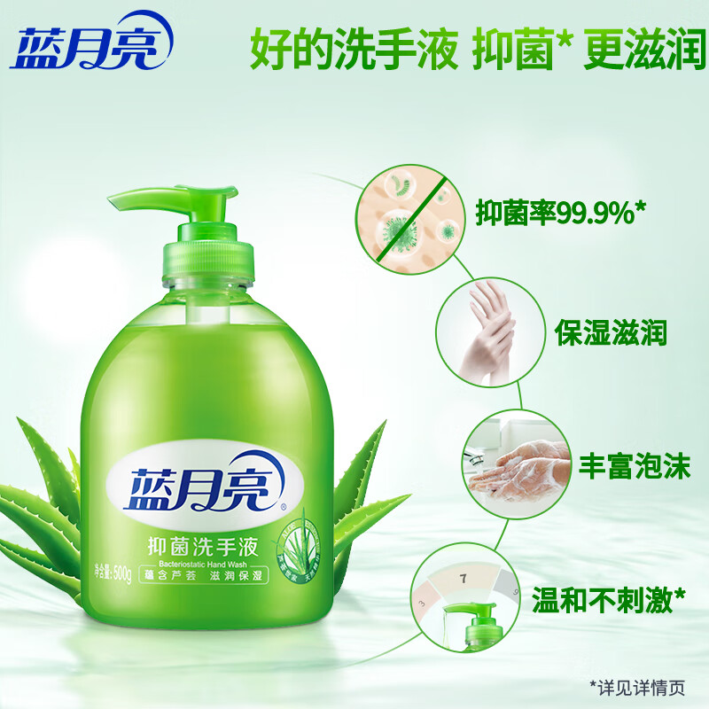 蓝月亮芦荟抑菌洗手液 抑菌率99% 保湿滋润 丰富泡沫 温和不刺激 【500g*2+500g*2补充装】4瓶装