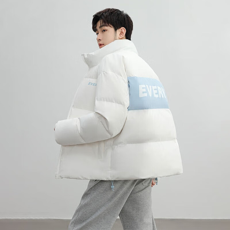 鸭鸭（YAYA）王一博同款羽绒服时尚情侣百搭潮牌休闲立领保暖外套 浅蓝色 M 【建议110-130斤】