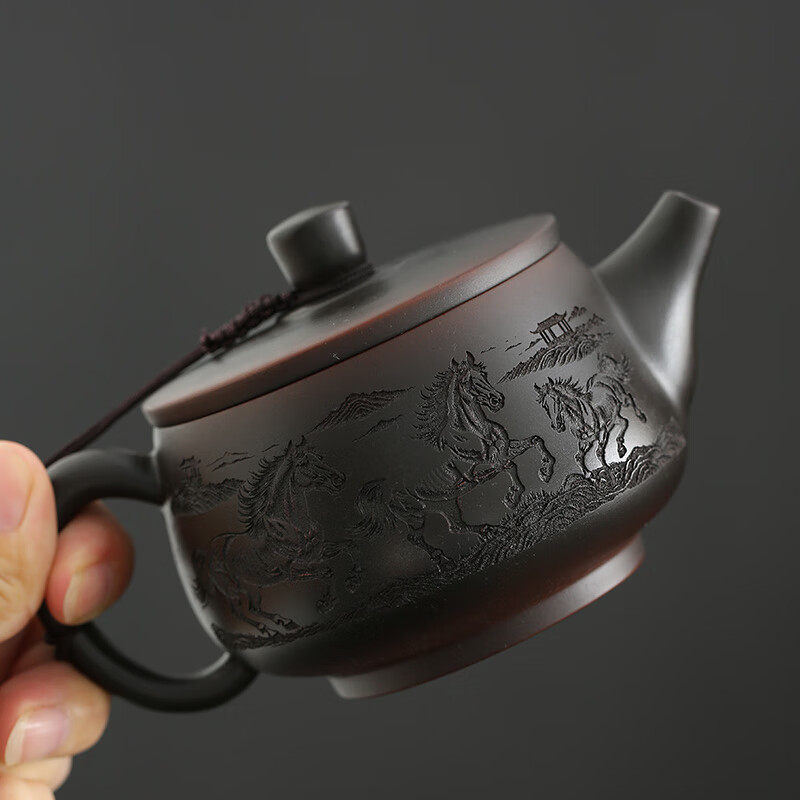 颖器紫陶壶茶壶凤鸣壶大口汉瓦壶280ml家用泡茶壶中式手工紫砂壶茶具 04紫陶汉瓦壶+2杯(礼盒装) 280ml