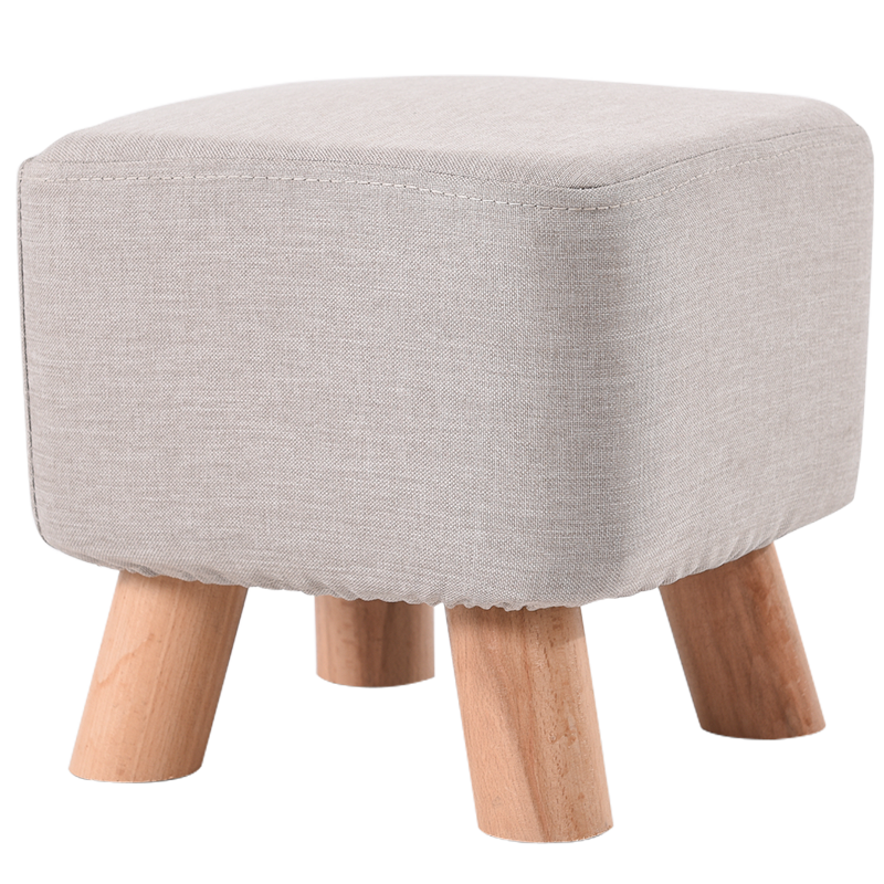 家逸实木布艺小凳子沙发脚凳 换鞋凳 小矮凳 穿鞋软坐凳 户外休闲凳四腿小板凳 方蓝色