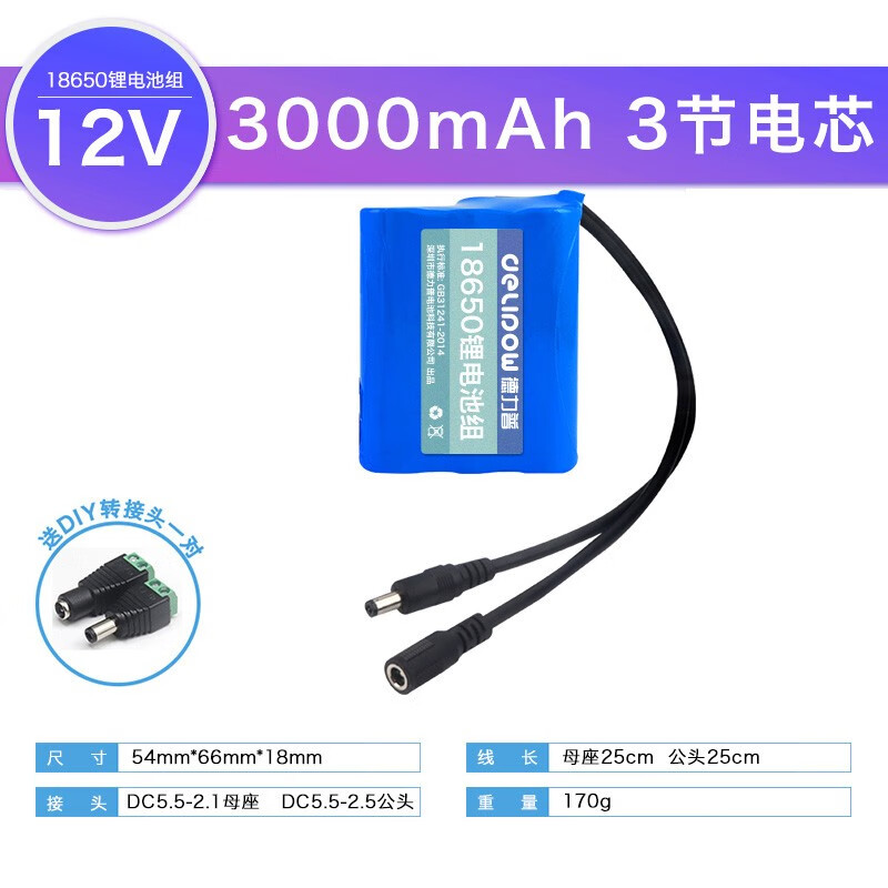 (delipow)18650锂电池组户外音响通用大容量带保护板大功率可充电12v