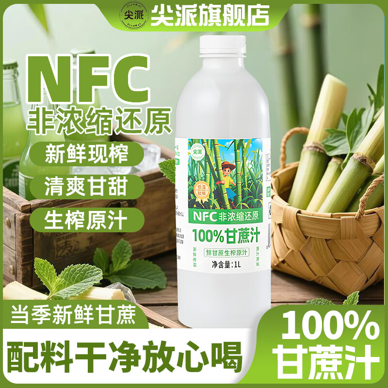 尖派100%甘蔗汁生榨原汁nfc新鲜现榨0脂清爽解渴纯天然甘蔗水果汁饮料 100%甘蔗汁1L*2瓶