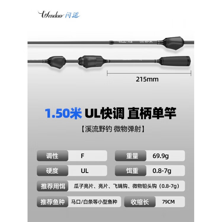 漁之源（Yuzhiyuan）問(wèn)道溪流馬口高端碳素直柄微物路亞竿彈射竿新手套裝推薦 1.50m UL快調直柄單竿適合馬口_ 套裝
