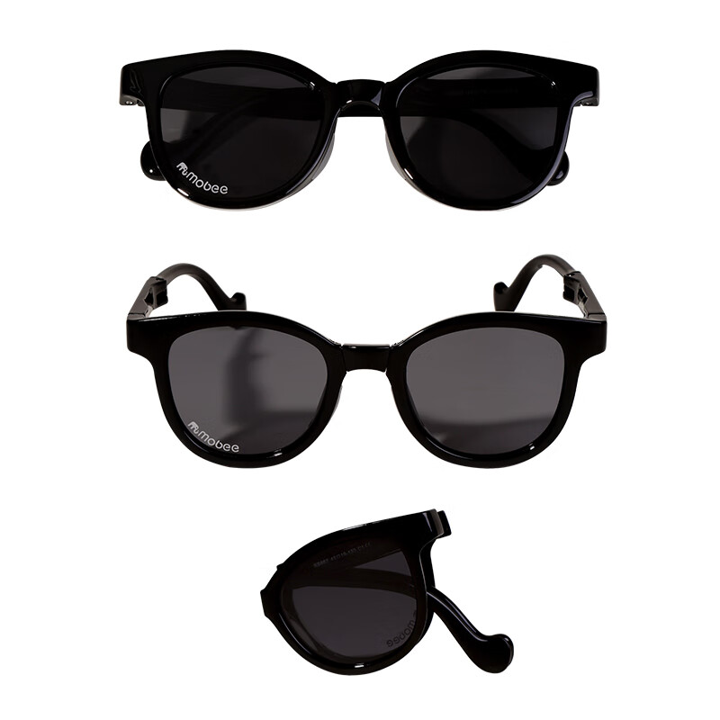 mobee儿童墨镜太阳镜3-6岁12宝宝防晒可折叠uv偏光小模特拍照 方框可折叠款-暗影黑 佩戴无负担 专业护眼 无惧强光