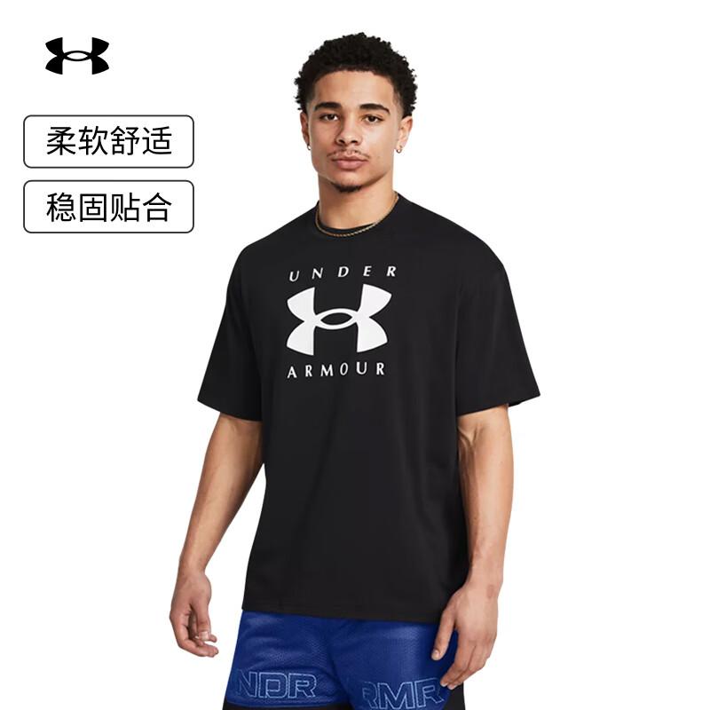 安德玛（Under Armour）春夏Branded男子高克重运动休闲短袖T恤1389146 黑色001 建议拍小一码 XL 建议拍小一码