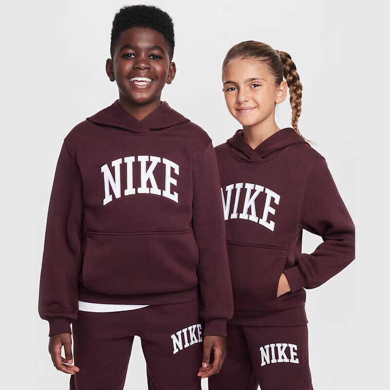 耐克（NIKE）男女童CLUB FLEECE大童加绒连帽衫冬卫衣HJ3156-652 红色 M 