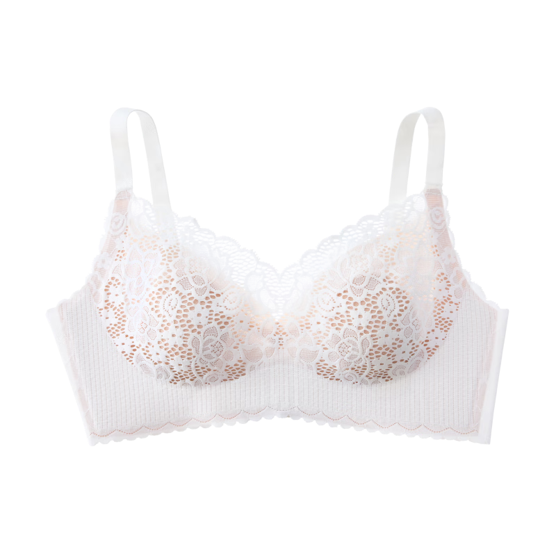 素肌良品花瓣杯內(nèi)衣女夏小胸聚攏防下垂收副乳上托顯大法式蕾絲深V顯瘦