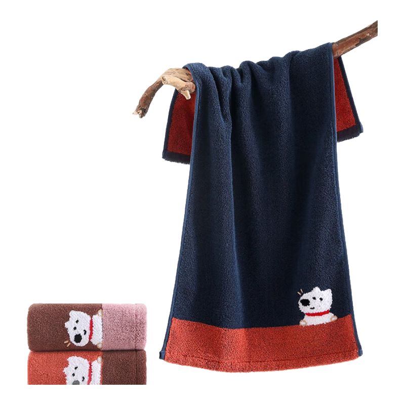 三利毛巾7A抗菌刺绣全棉男士100%纯棉不易掉毛男士女洗脸洗澡专用蓝色