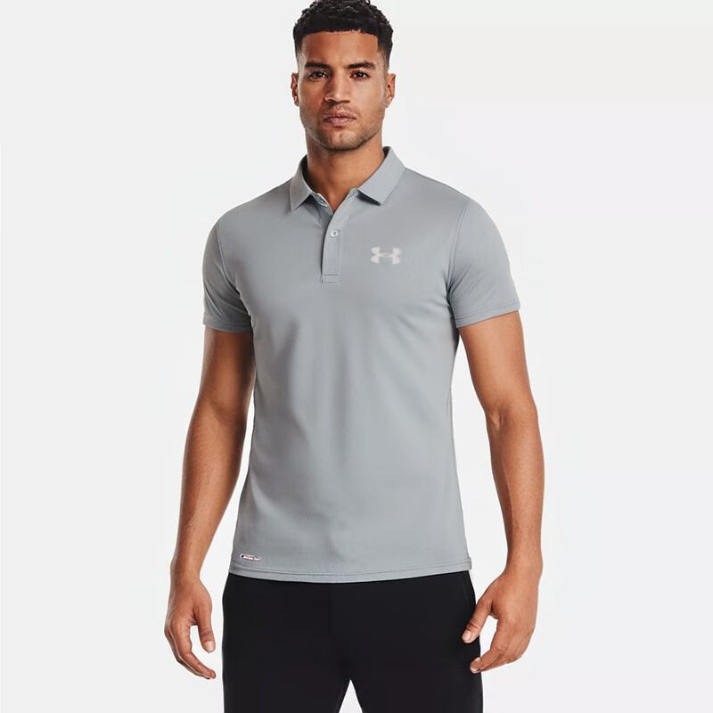 安德玛(Under Armour)冰离子速干短袖T恤男运动透气夏季翻领体恤健身训练修身快干衣 藏青色 861U 2XL 男士145-160斤