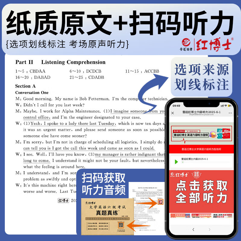 备考2025年12月大学英语六级考试真题试卷 全国统一CET6六级考试十二套真题纸质解析赠高频词汇 【基础版】六级真题(真题+精简解析)