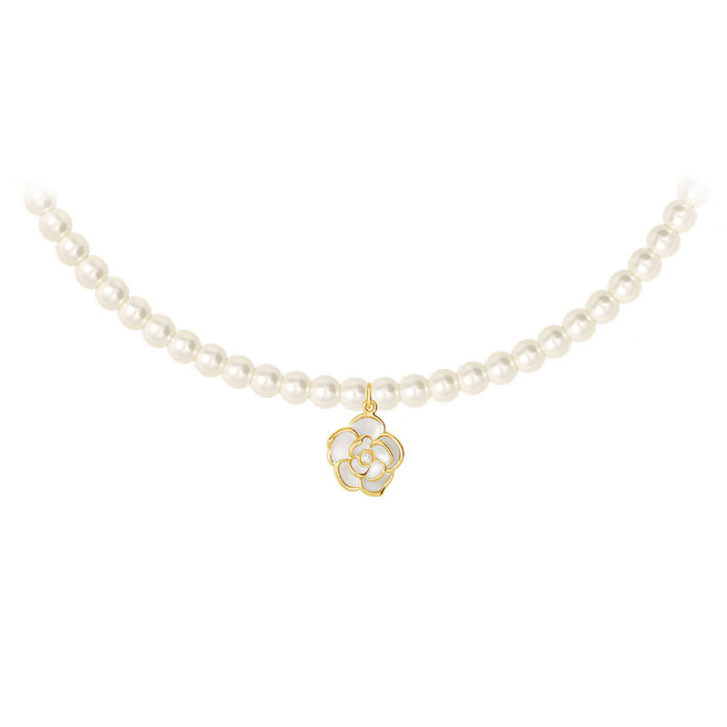 萱子（SHINE）飾品珍珠項(xiàng)鏈女山茶花鎖骨鏈頸鏈設(shè)計(jì)送媽媽生日禮物 白色