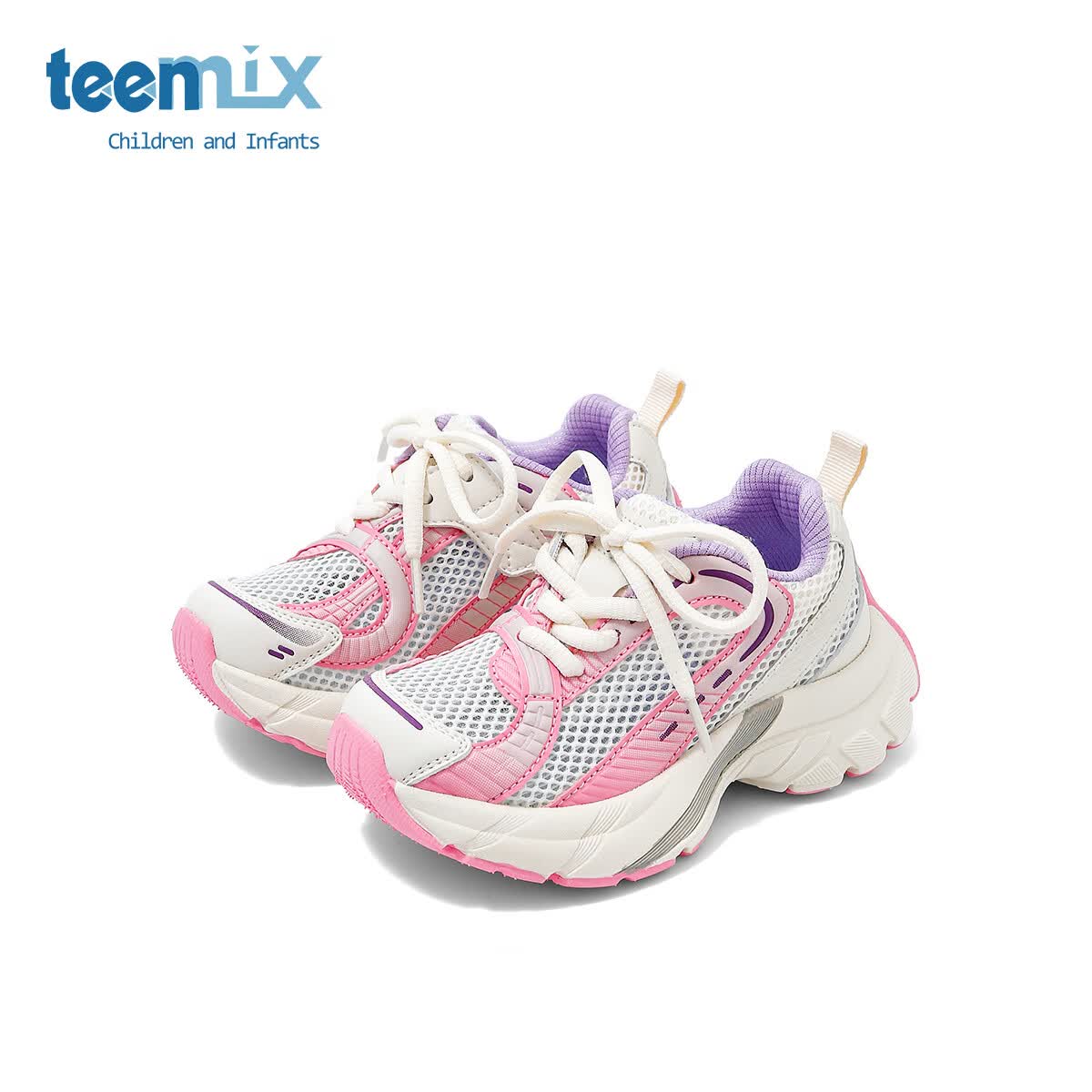 天美意天美意童鞋儿童运动鞋女童鞋子男童老爹鞋2025春季新款宝宝跑步鞋 白粉色 26