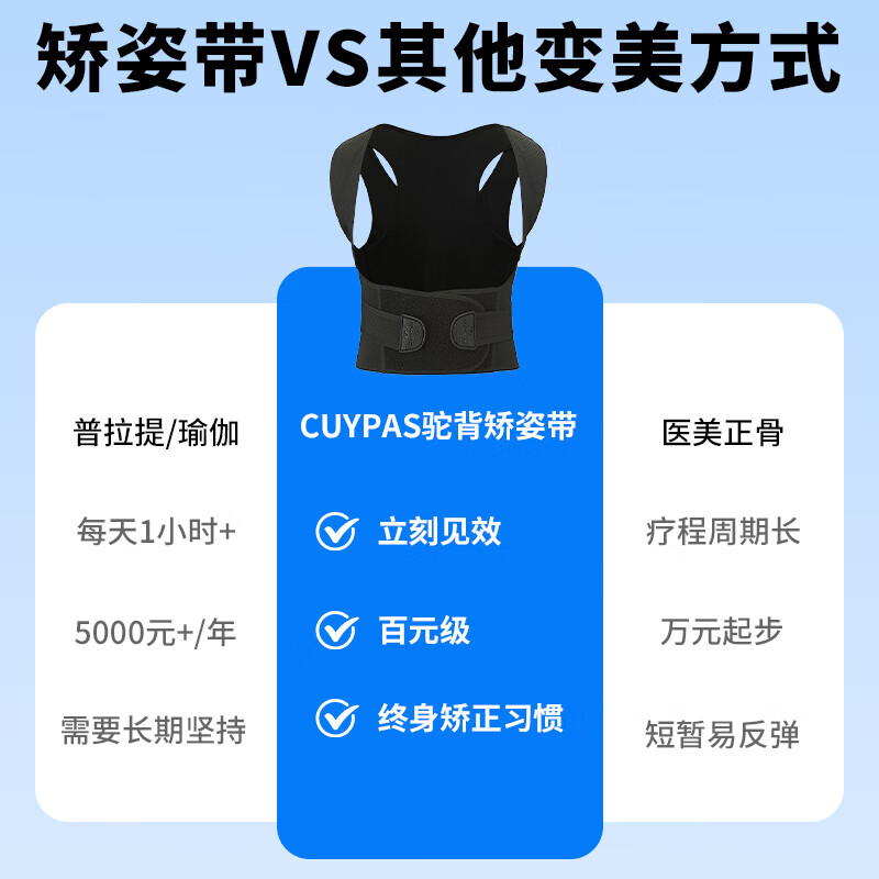 CUYPAS日本品牌医用成人防驼背矫正器男女士开肩矫姿带纠正脊椎侧弯神器 黑色 M【推荐80-120斤】