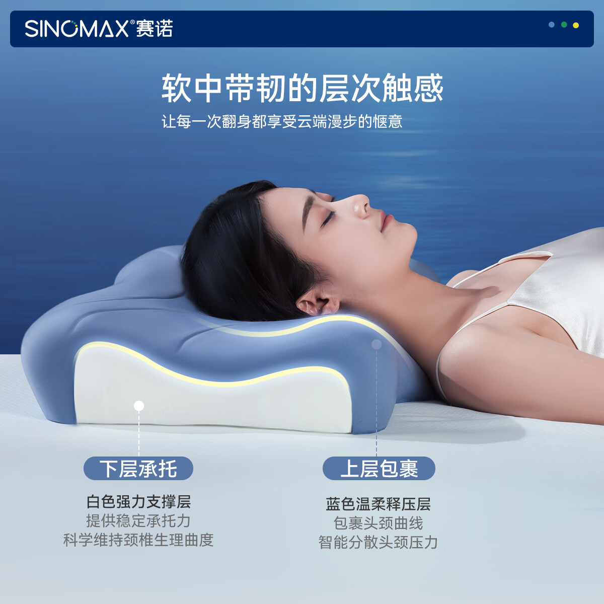 赛诺(SINOMAX)4D深睡撑颈枕PRO记忆枕头慢回弹太空棉护颈枕可调节 4D深睡撑颈枕PRO 单只 12cm 62*41*13/12
