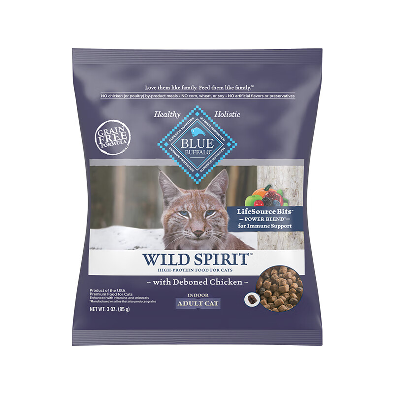 BLUE BUFFALO 蓝挚蓝馔美国进口原野精灵高蛋白含去骨鸡肉成猫猫粮85g
