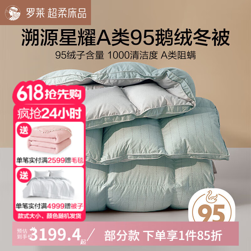 羅萊（LUOLAI） 家紡 95A類鵝絨被羽絨被被芯冬被高端鵝絨被芯床上用品 【95鵝絨+A類阻螨】星耀綠色 1.5床/200*230cm 冬被(適宜室內(nèi)溫度5-15℃)