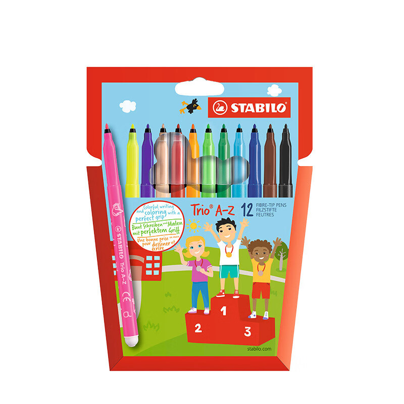 思筆樂（STABILO）思筆樂兒童幼兒園專用水彩筆幼兒園彩色畫筆套裝彩色筆畫畫筆可水洗水溶繪畫工具 12色-水彩筆