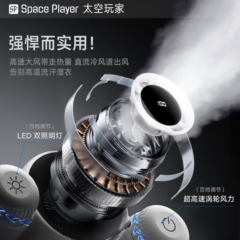 Space Player挂腰风扇【穿在身上的高速风扇】随身便携式降温神器夏天高温作业户外夹式工地小型充电超强力制冷 【星耀黑】穿在身上的高速风扇 4000mAh 强降温*超长续航*解放双手*LED数显