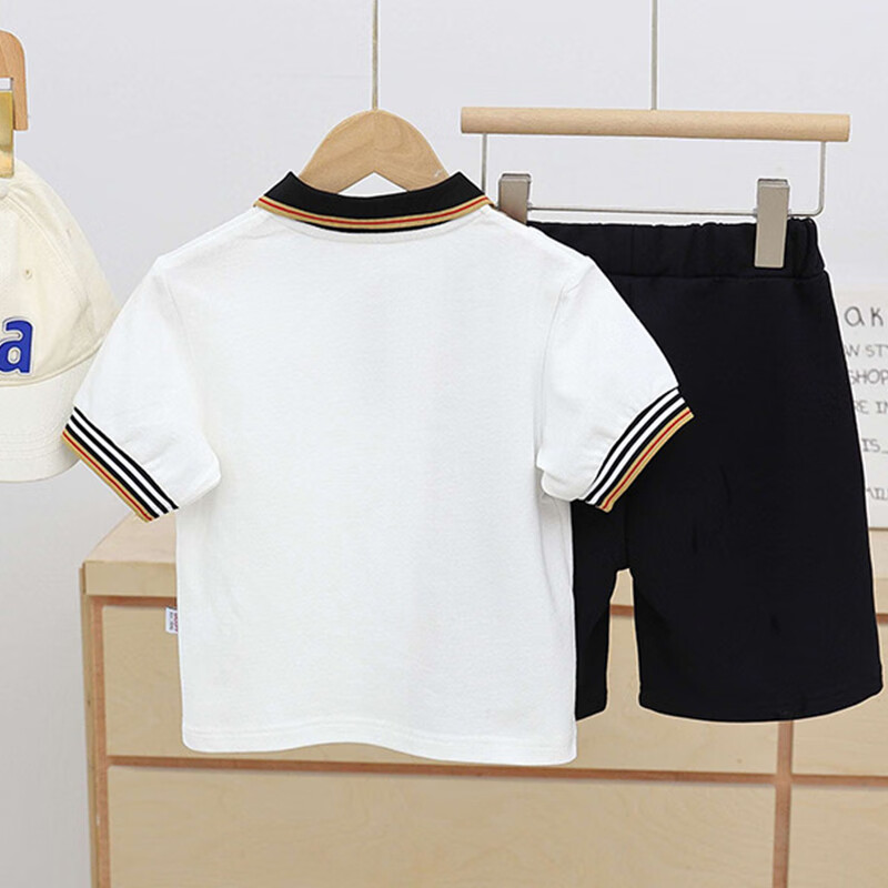 史努比儿童拼格子套装童装男童洋气2026夏季翻领休闲运动中小童时尚套装 格子短袖套装 90 【建议20-24斤】